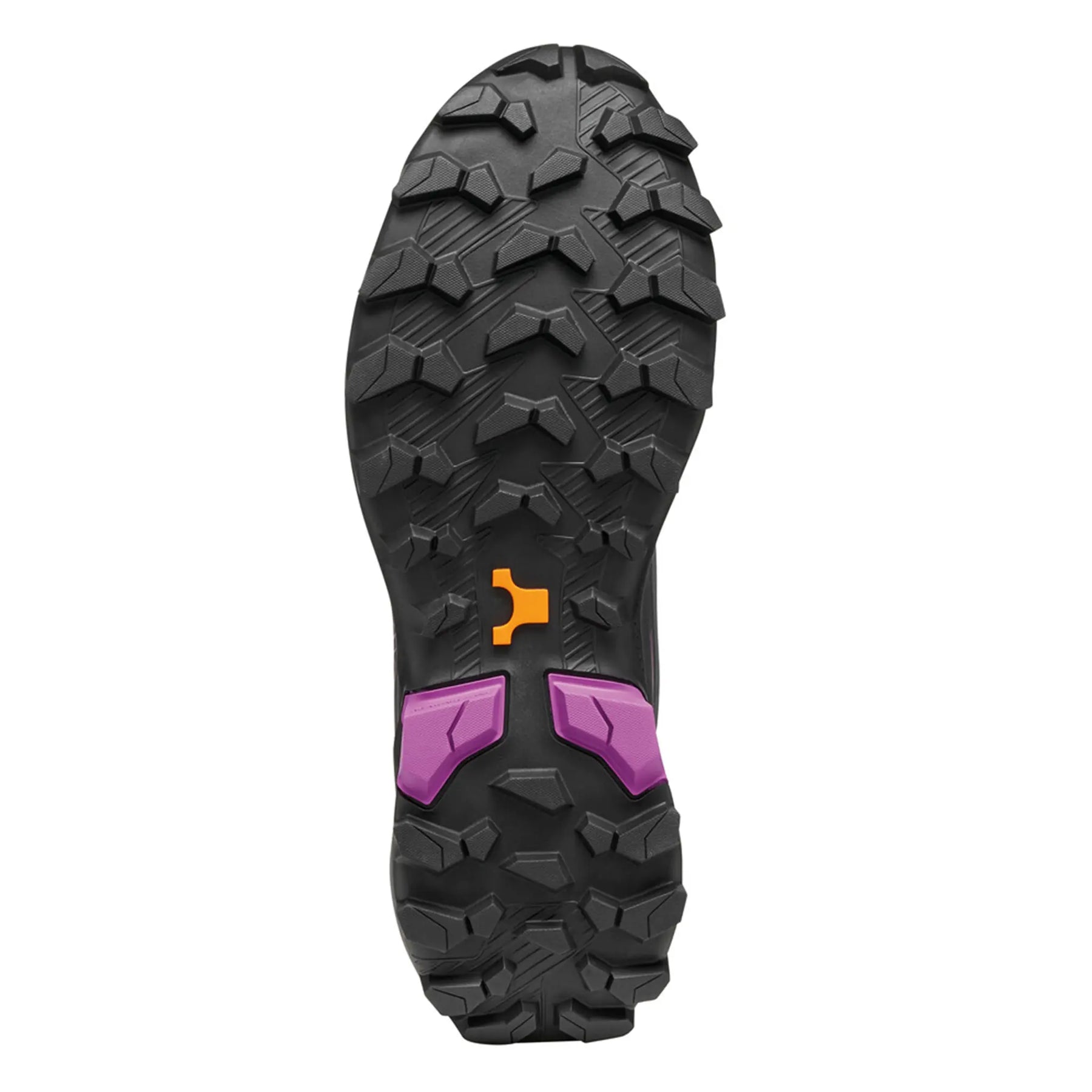 Close-up of a shoe sole with tread pattern and brand logo on a white background