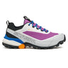Scarpa hiking shoe with purple and blue accents on a white background