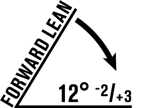 Forward lean 12 degrees minus 2 degrees plus 3 degrees
