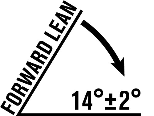Forward lean 14 degrees plus or minus 2 degrees